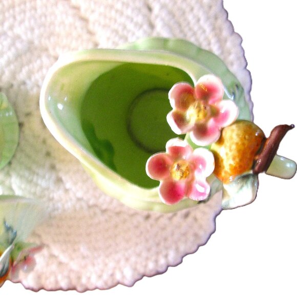 Vtg Napco Peach Blossom creamer & sugar bowl with lid from 20th cen - Picture 6 of 13